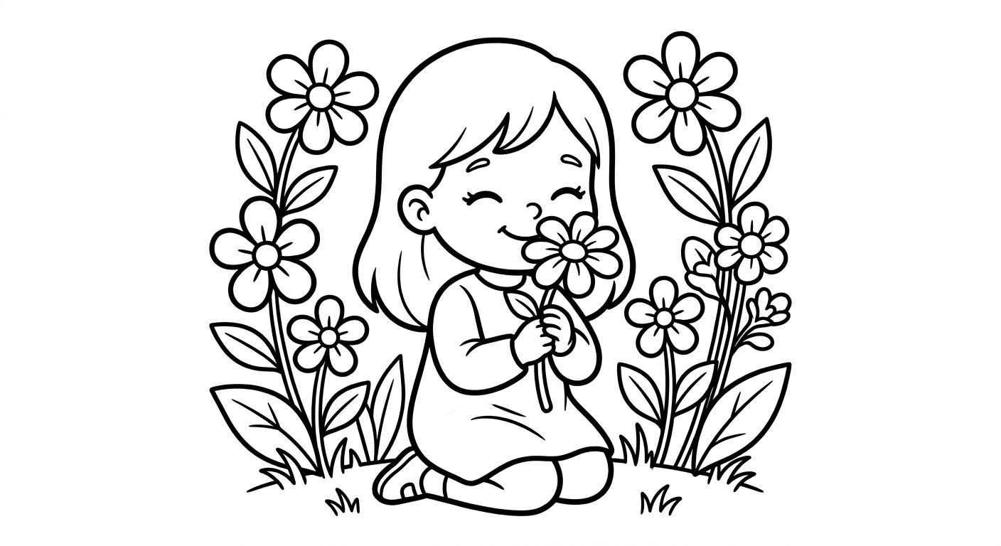 Cute flower girl coloring page